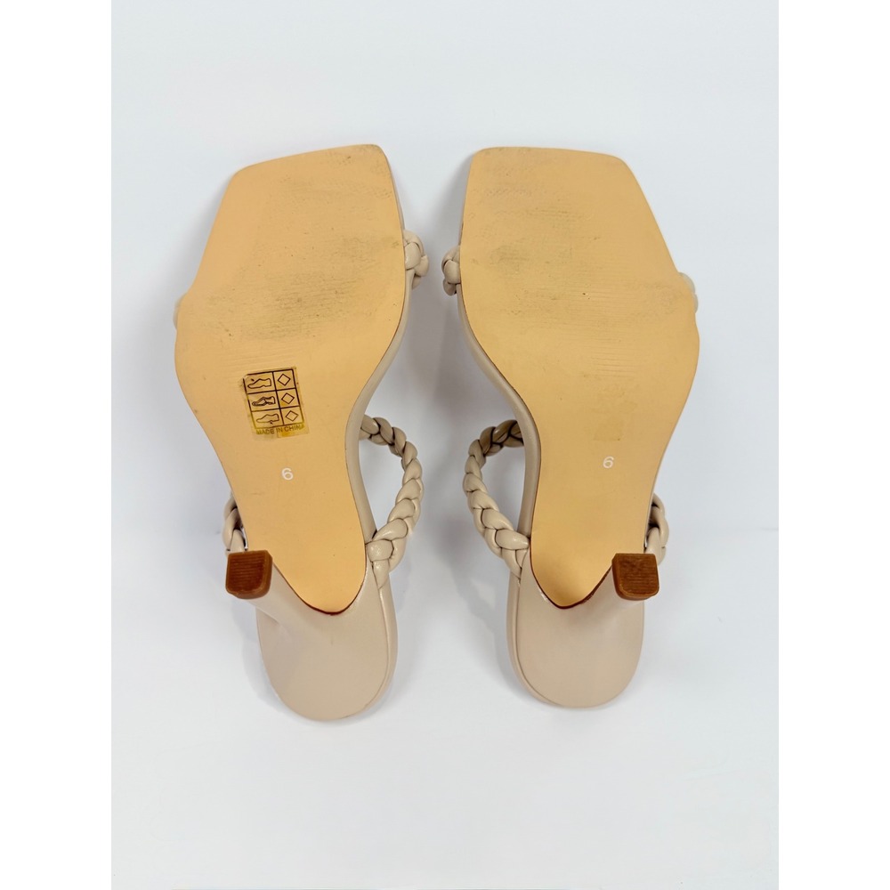 Vivianly Braided Double Strap Mule Heels Nude Beige Square Toe Stiletto Size 6 - Picture 5 of 7